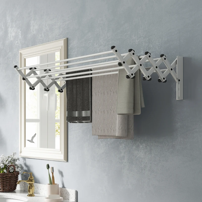 HOMCOM Handtuchhalter, Aluminium, verstellbar, für Innen- und Außenbereich, Silber(m-8)