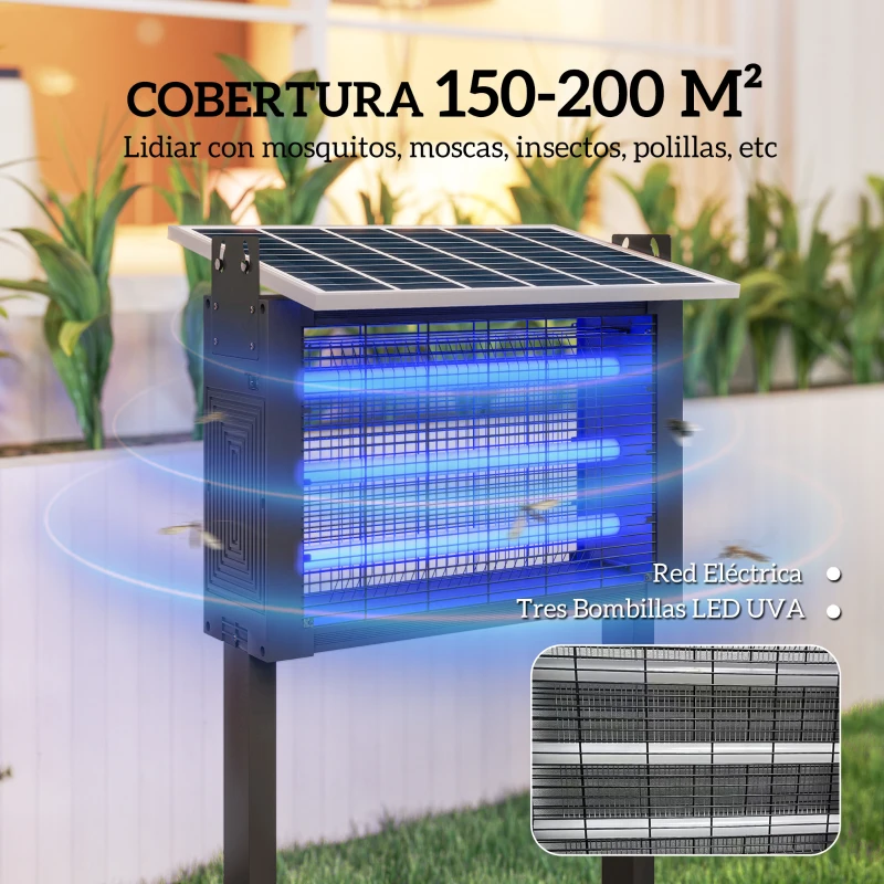 Outsunny Lámpara Antimosquitos Eléctrica con Luces LED 25W para Exterior Efecto 200 m² con Soporte 51,5x35x93,5 cm Negro