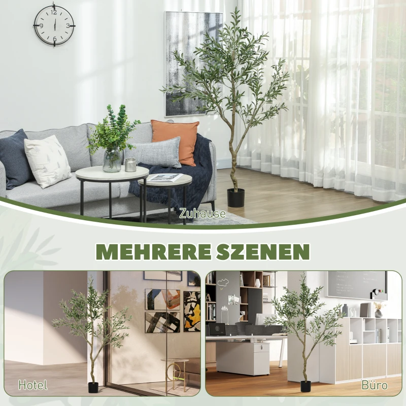 HOMCOM Sztuczna Oliwka, Roślina Sztuczna, Żywopłotowa Oliwka w Doniczce, 180 cm, Tworzywo Sztuczne, Zielona