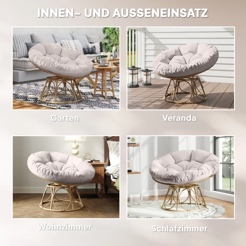 Outsunny Papasan Draaistoel Rotan 360° met Zitkussen, Ronde Buitenstoel