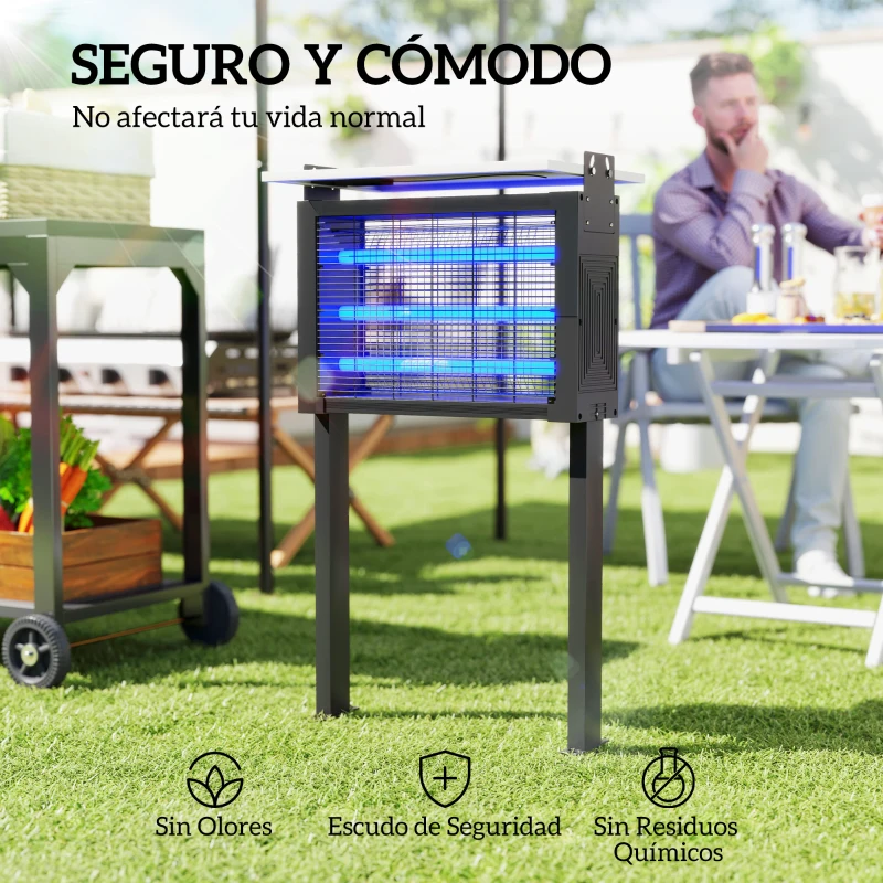Outsunny Lámpara Antimosquitos Eléctrica con Luces LED 25W para Exterior Efecto 200 m² con Soporte 51,5x35x93,5 cm Negro