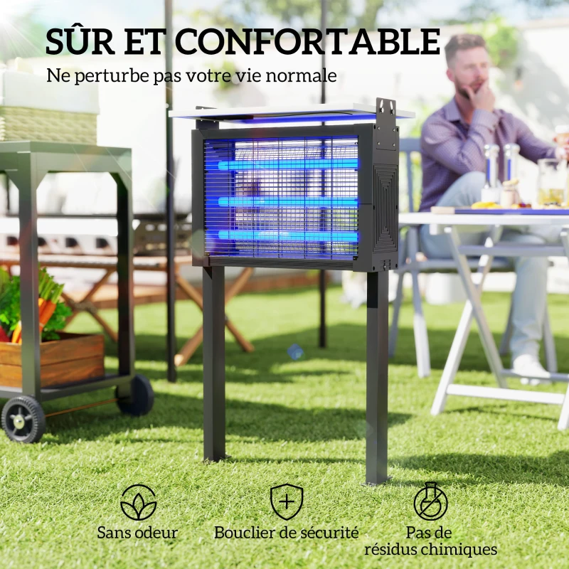 Outsunny Lampe anti-moustique 25W, piège à moustiques efficace portée 150-200 m², tue-mouches électrique LED 51,5x35x 93,5cm noir