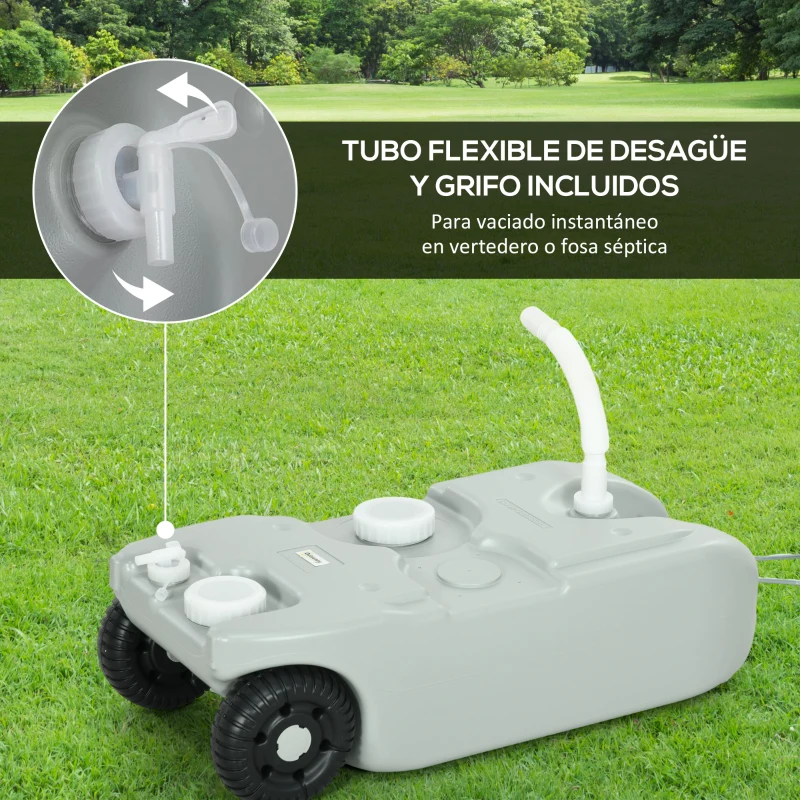 Outsunny Tanque de Agua Portátil 40 L con Ruedas Manija Metálica y Grifo para Caravanas Autocaravanas y Camping 37x23x80 cm Gris