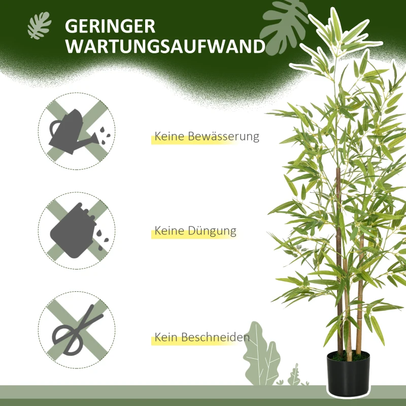 HOMCOM Bambus-Kunstbaum 2er-Set, 3 Stämme, pflegeleicht, 120 cm, Zementtopf, Grün