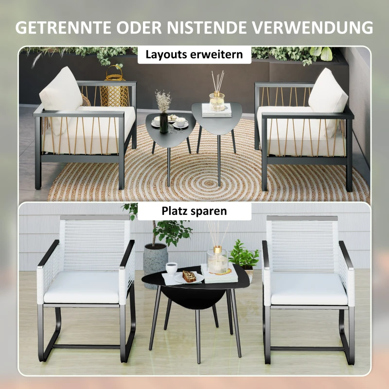 Outsunny Salontafelset, 2-delig, weerbestendige balkontafel van staal, bijzettafel in geometrisch ontwerp, zwart