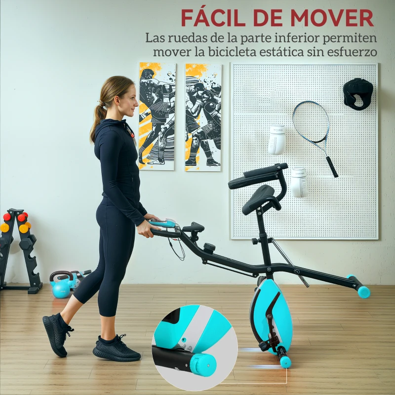 SPORTNOW Bicicleta Estática Plegable Silenciosa con Resistencia Magnética Monitor LCD y Bandas para Brazos 43x97x109 cm Verde