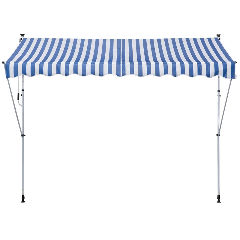 Outsunny Klemmmarkise mit Handkurbel höhenverstellbar Gelenkarmmarkise schmutzabweisend, witterungsbeständig Balkonmarkise 150cm breit Terrassenmarkise für Terrasse Balkon Veranda Blau+Weiß