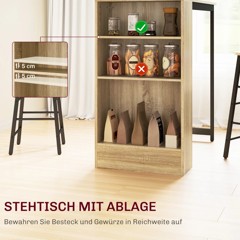 HOMCOM 3-delige Bartafelset, 1 Counter, 2 Stoelen, met Opbergruimte en Voetsteunen, Ruimtebesparend, Lichtbruin+Zwart(m-4)