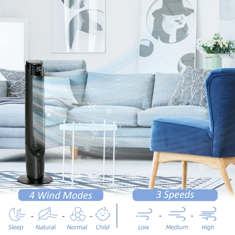 HOMCOM Torenventilator, Airconditioner met 4 Modi, 3 Snelheden, Timer, Kunststof