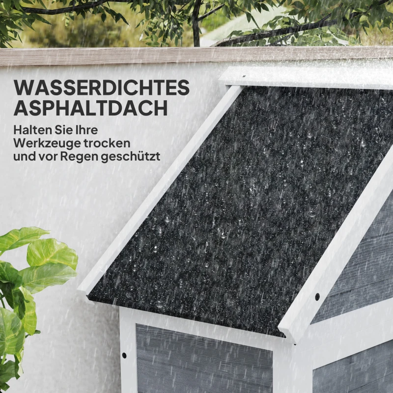 Outsunny Gartenschuppen mit Aufbewahrungsschrank, anpassbare Regale, verschließbare Türen, wasserfest, Fichtenholz, Hellgrau(m-6)