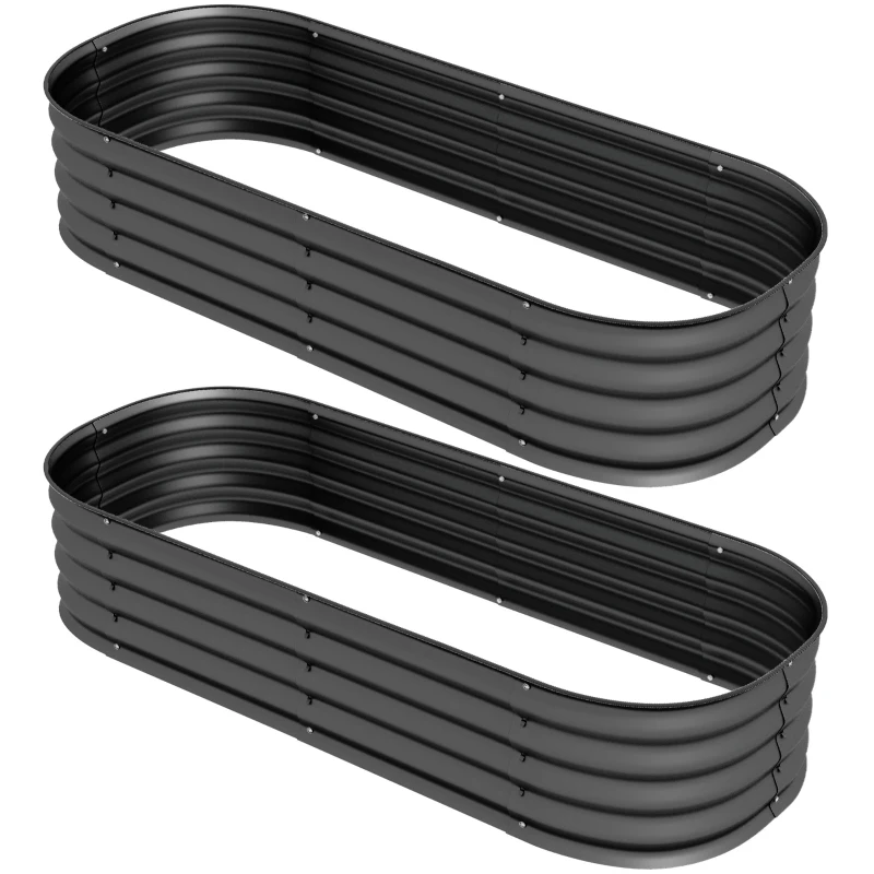 Outsunny Galvanised Raised Garden Bed, Metal Planter Box with Safety Edging, for Flowers, Herbs, Succulents, Pack of 2, Dark Grey