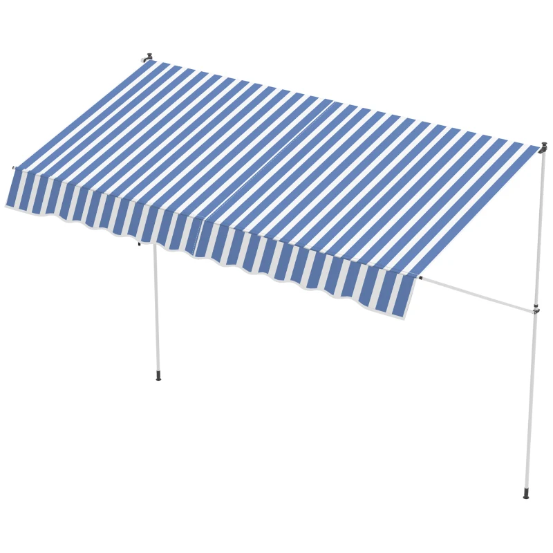 Outsunny Klemmmarkise mit Handkurbel höhenverstellbar Gelenkarmmarkise schmutzabweisend, witterungsbeständig Balkonmarkise 150cm breit Terrassenmarkise für Terrasse Balkon Veranda Blau+Weiß