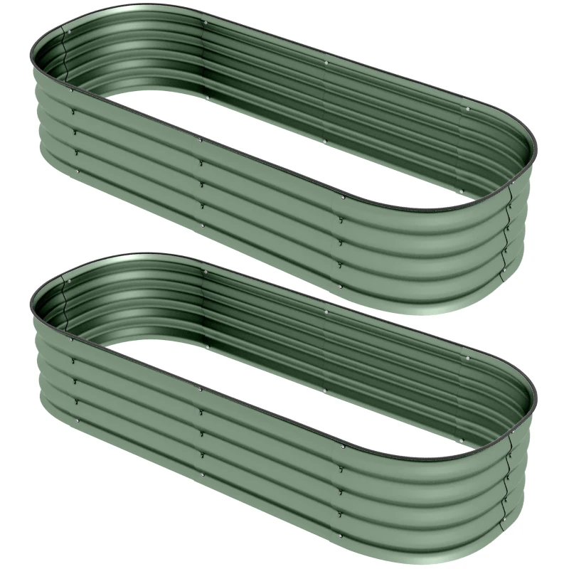 Outsunny Galvanised Raised Garden Bed, Metal Planter Box with Safety Edging, for Flowers, Herbs, Succulents, Pack of 2, Green