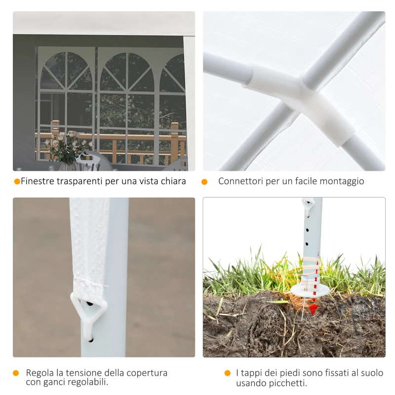 Outsunny Gazebo da Giardino per Eventi con 4 Pareti Rimovibili con Finestre, 5.8x2.9x2.5m, Bianco