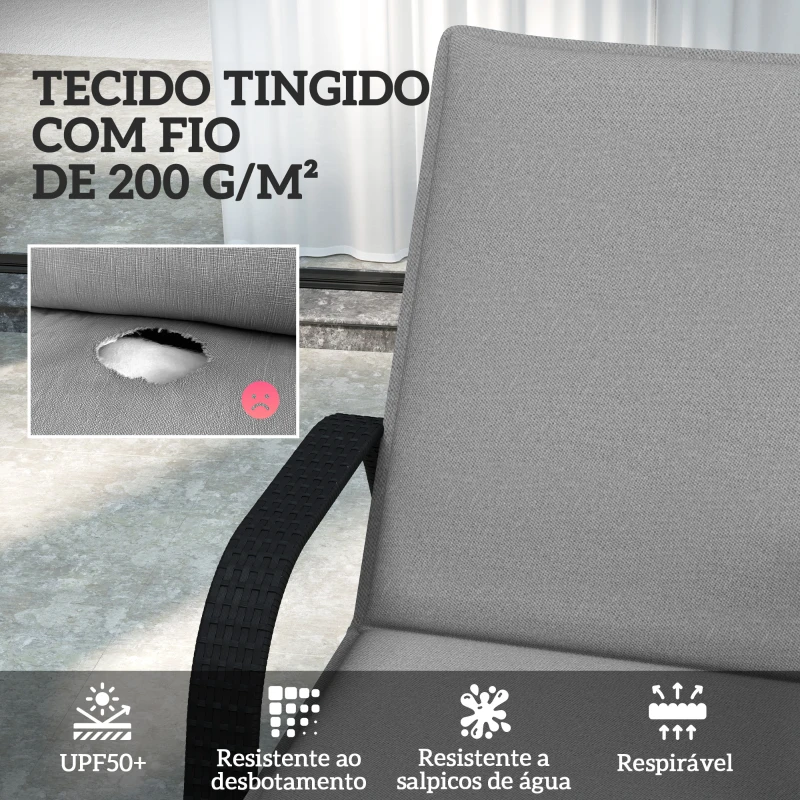 Outsunny Conjunto de 2 Almofadas para Espreguiçadeira Dobráveis 193x58x6 cm com Correias de Sujeição Cinza