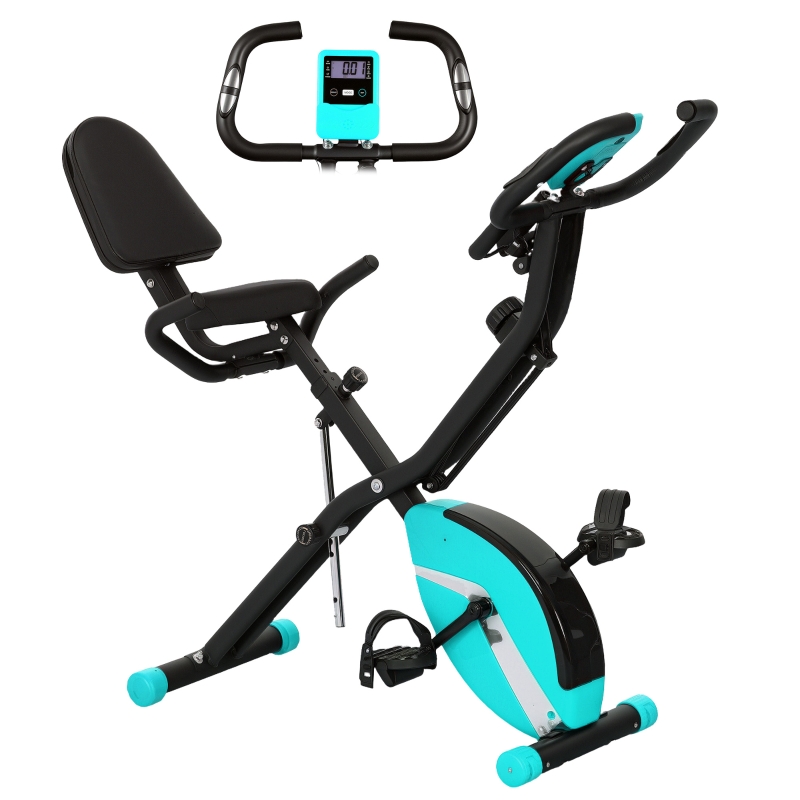 SPORTNOW Bicicleta Estática Plegable Silenciosa con Resistencia Magnética Monitor LCD y Bandas para Brazos 43x97x109 cm Verde