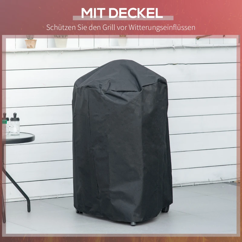 Outsunny Kugelgrill mit Messer, Wender und Grillzange, Thermometer, Aschefach, Regenhülle, Metall, schwarz