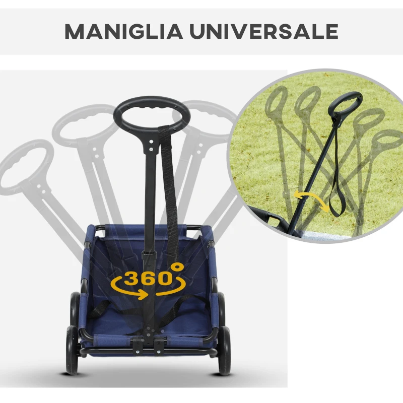 PawHut Passeggino per Cani Pieghevole con Borsa e Cuscino, in Acciaio e Tessuto Oxford, 53x45x28 cm, Blu Scuro