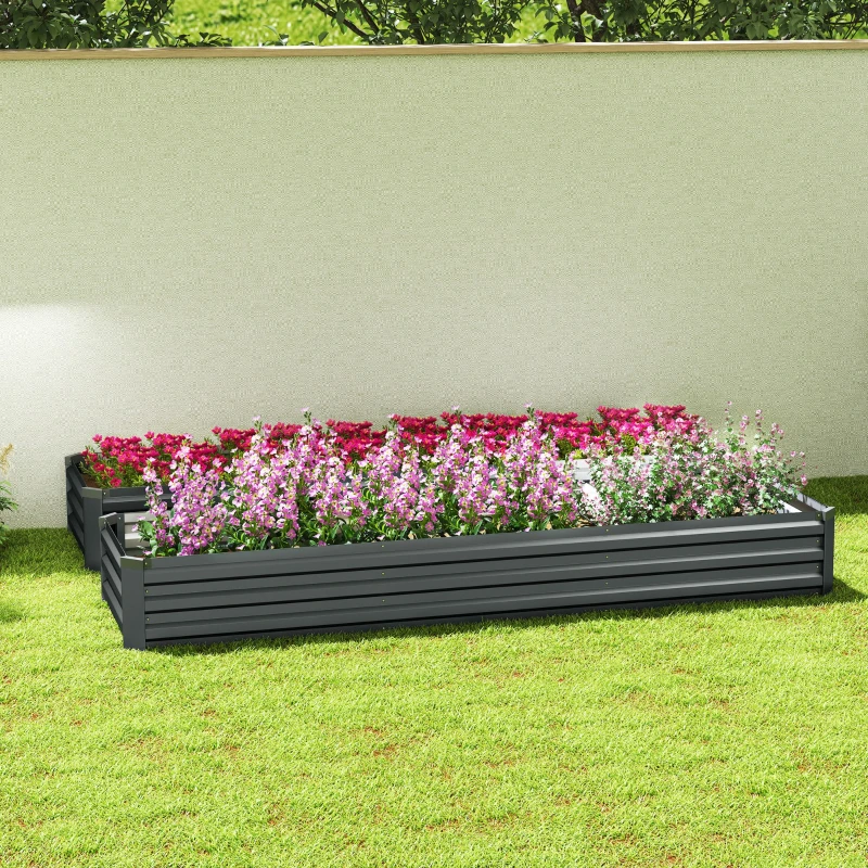 Outsunny 60 x 240cm Galvanised Steel Planter, with Open Bottom, Pack of 2