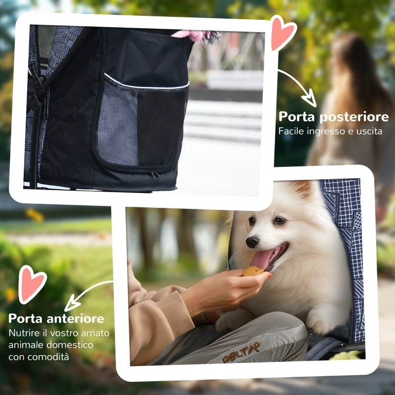 PawHut Passeggino per Cani con Cesto, Cuscino e 2 Guinzagli, in Acciaio e Tessuto Oxford, 81x48x99 cm, Nero e Grigio