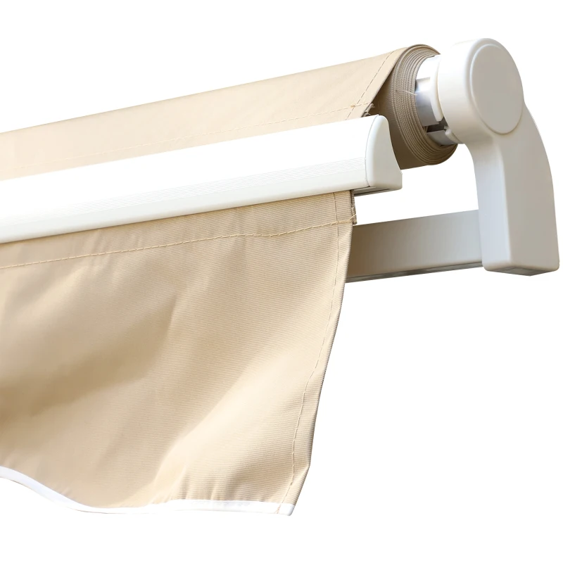 Outsunny Markise, Sonnenschutz, einfahrbar, mit Handkurbel, Metallrahmen, Polyester, Weiß+Beige, 3,95 x 2,45 m