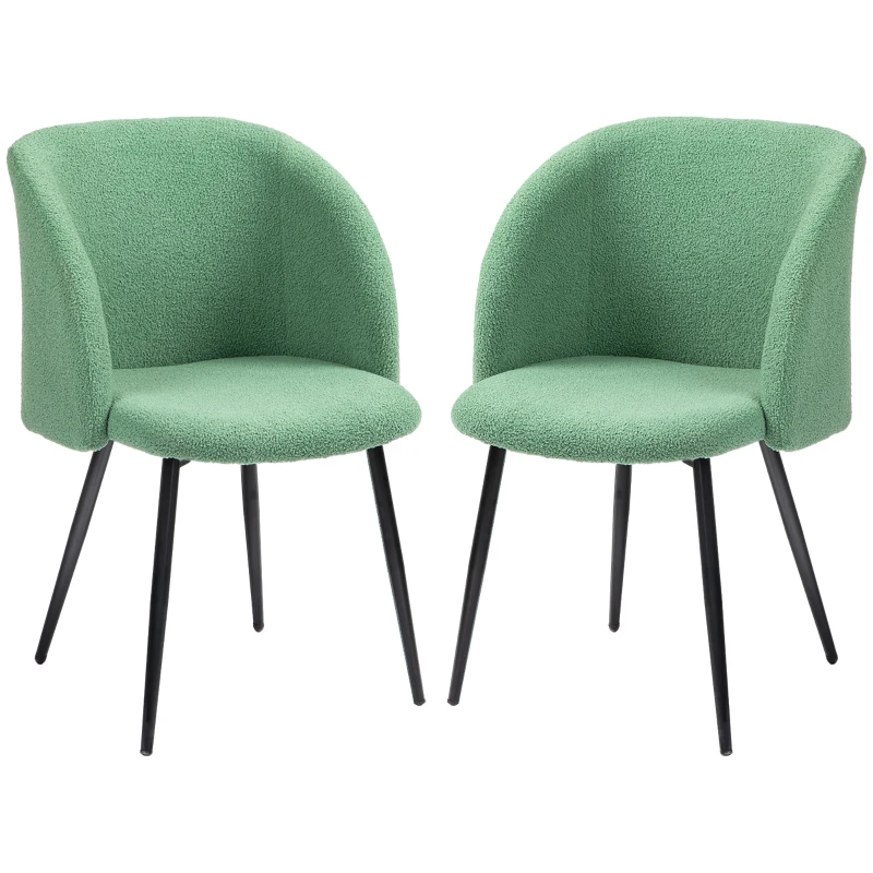 HOMCOM Lot de 2 chaises de salle à manger avec dossier en tissu effet laine boucleé pieds en acier 55 x 62 x 80 cm vert noir