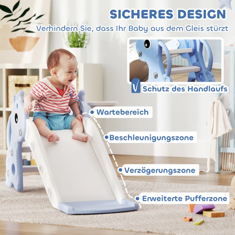 AIYAPLAY Zjeżdżalnia dla Dzieci 3 w 1 w Kształcie żyrafy z Koszem i Piłką, Niebieska