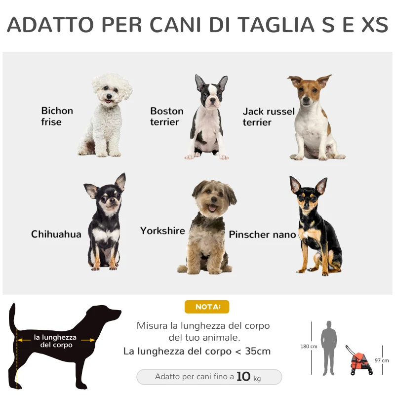 PawHut Passeggino per Cani Pieghevole con Tettuccio Regolabile, Borsa e 2 Guinzagli, 82x47x97 cm, Rosso e Nero