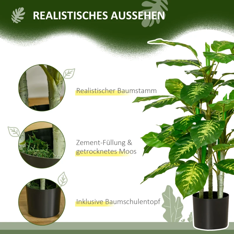 HOMCOM Kunstplant, Kunststof Plant, Cementpot, Indoor en Outdoor, 95 cm, Groen