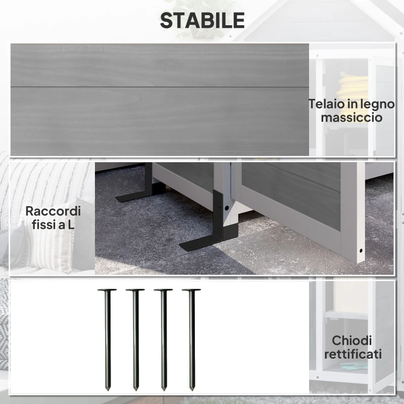 Outsunny Casetta da Giardino e Armadio Esterno con Tetto Apribile in Legno, Porte con Blocco, Grigio Chiaro