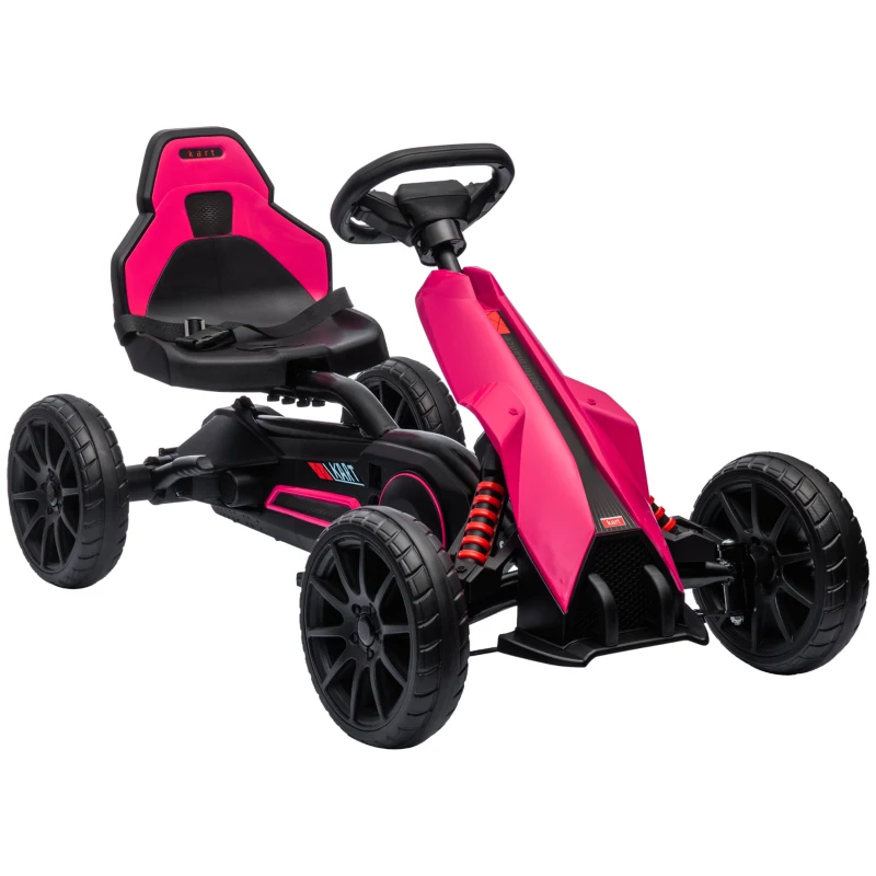 HOMCOM Go-Kart voor Kinderen met Verstelbare Stoel, Trapvoertuig, Trapauto met Handrem, 3-8 Jaar, Outdoor, Roze(m-11)