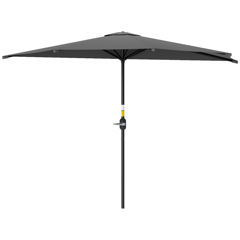 Outsunny 3(m) Half Parasol, Semi Round Umbrella with Metal Frame, Crank Handle for Balcony, Garden, Dark Grey