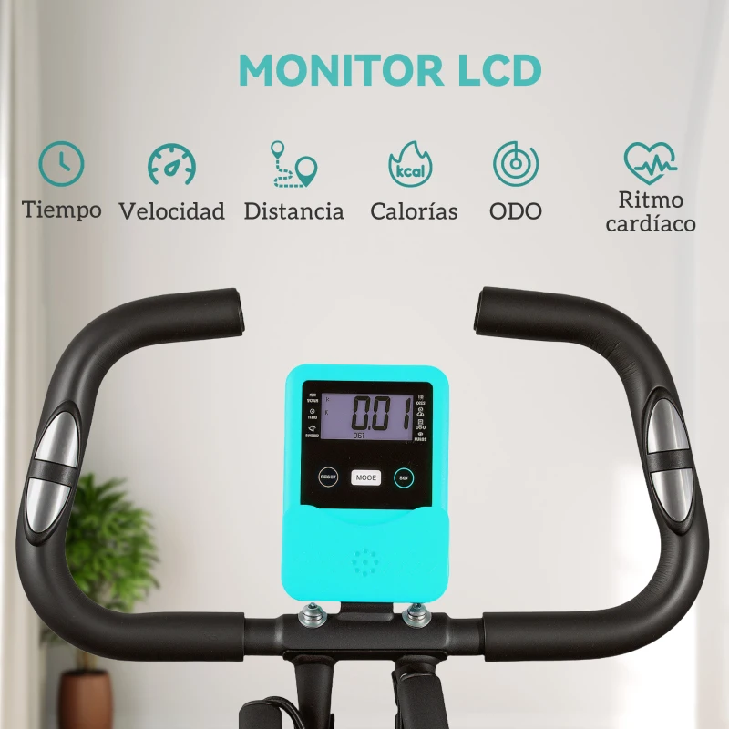 SPORTNOW Bicicleta Estática Plegable Silenciosa con Resistencia Magnética Monitor LCD y Bandas para Brazos 43x97x109 cm Verde