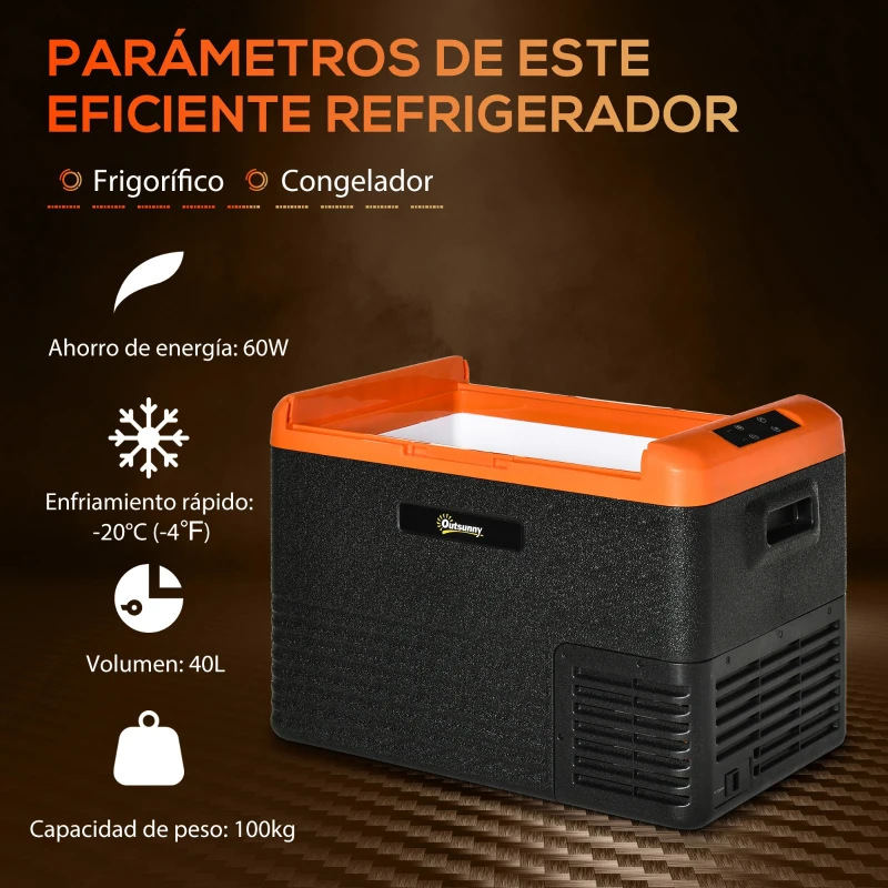 Outsunny Nevera Portátil Eléctrica 40L Refrigerador de Coche 12V/24V hasta -20℃ con Pantalla LED Táctil 58,7x36,5x43,8cm Negro