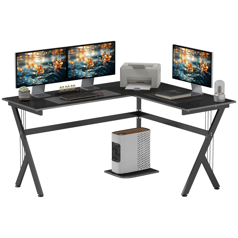 HOMCOM Bureau Informatique d'angle 155L x 130l x 76H cm Plateau en Bois Cadre en Acier Noir