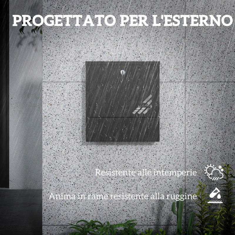 HOMCOM Cassetta Postale a Muro in Metallo con Finestrella e Serratura, 30x8.5x32.5 cm, Grigio Carbone