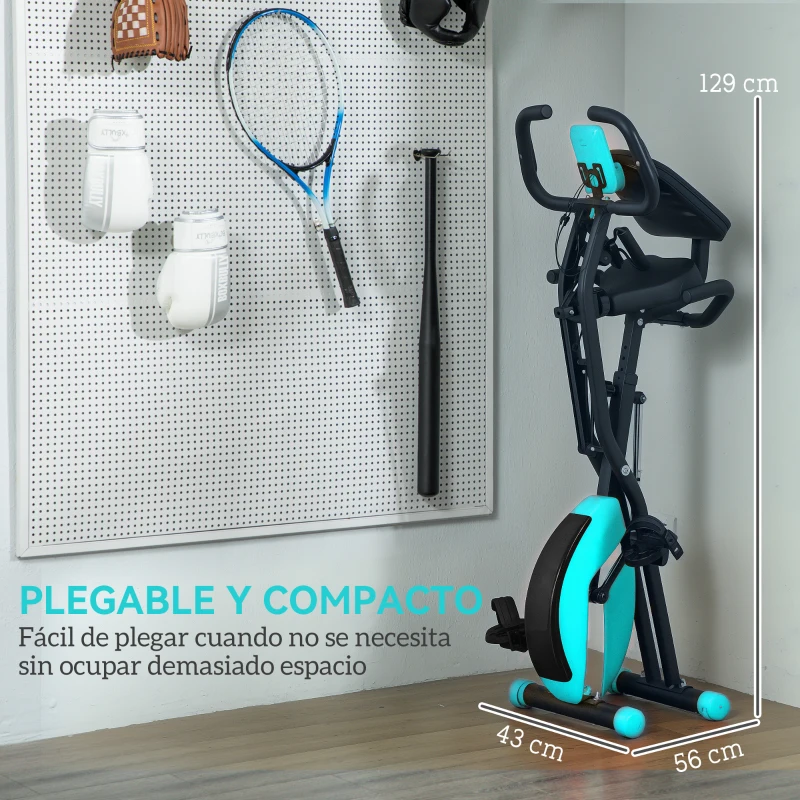 SPORTNOW Bicicleta Estática Plegable Silenciosa con Resistencia Magnética Monitor LCD y Bandas para Brazos 43x97x109 cm Verde