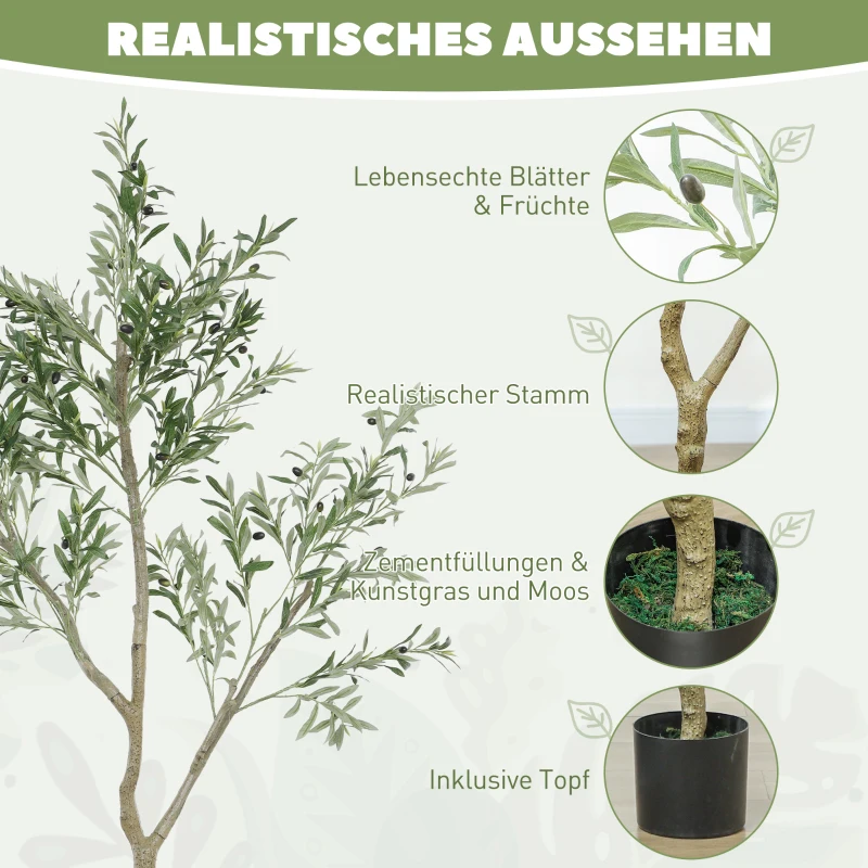 HOMCOM Sztuczna Oliwka, Roślina Sztuczna, Żywopłotowa Oliwka w Doniczce, 180 cm, Tworzywo Sztuczne, Zielona