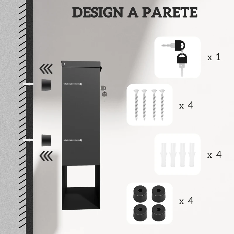 HOMCOM Cassetta Postale a Muro in Metallo con Finestrella e Serratura, 30x8.5x32.5 cm, Grigio Carbone