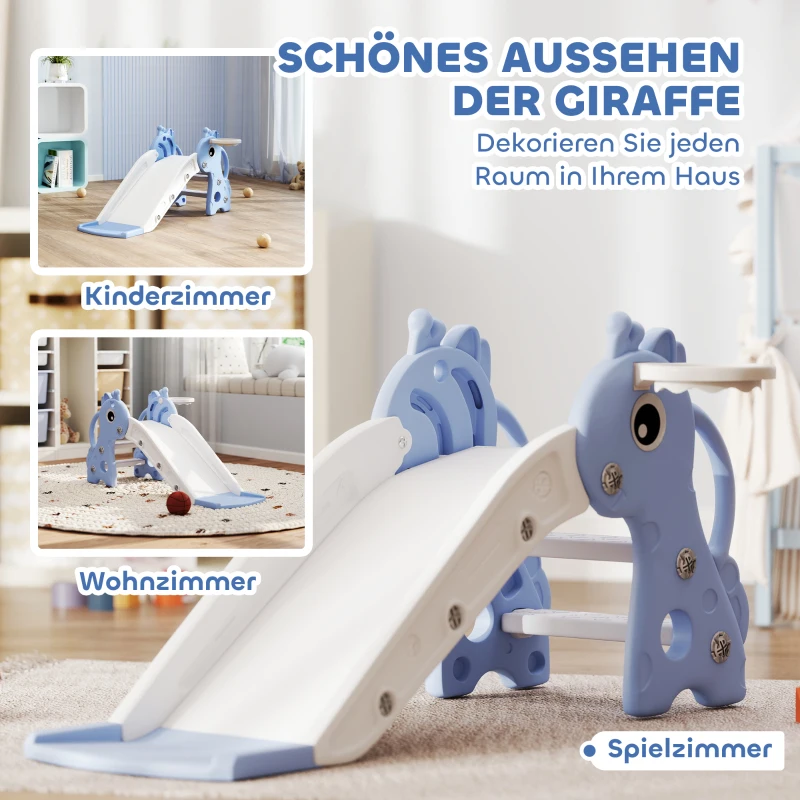 AIYAPLAY Zjeżdżalnia dla Dzieci 3 w 1 w Kształcie żyrafy z Koszem i Piłką, Niebieska
