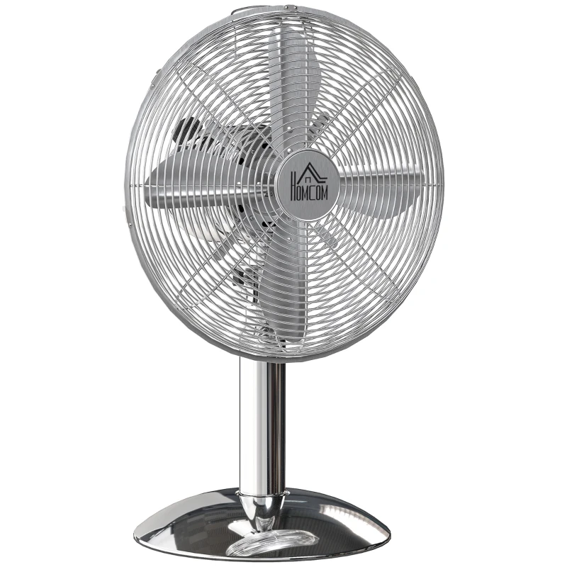 HOMCOM Three-Speed Oscillating Desk Fan - Silver-Tone