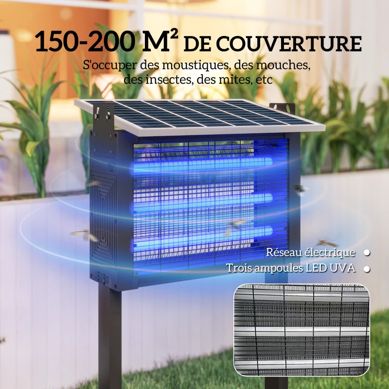 Outsunny Lampe anti-moustique 25W, piège à moustiques efficace portée 150-200 m², tue-mouches électrique LED 51,5x35x 93,5cm noir