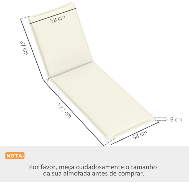 Outsunny Conjunto de 2 Almofadas para Espreguiçadeira Dobráveis 193x58x6 cm com Correias de Sujeição Creme