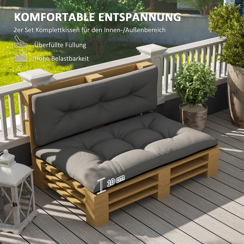 Outsunny Palettenkissen 2er Set Sitzkissen Palettenpolster mit Getuftetem Design Rückenlehne 120 x 77 x 10 cm Dunkelgrau