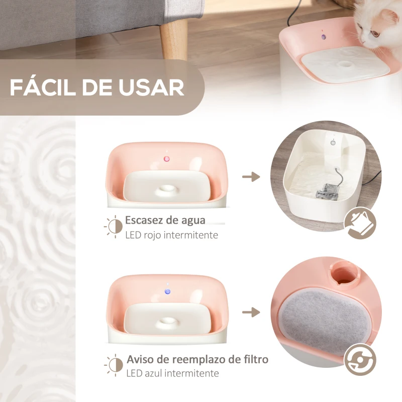 PawHut Fuente de Agua para Gatos 3L con Sensor de Infrarrojos 3 Modos Dispensador de Agua para Perros y Gatos Bebedero para Gatos con Luz Indicadora LED 21x20x18 cm Blanco y Rosa