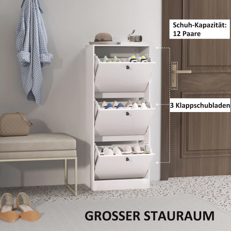 HOMCOM Schoenenkast, Schoenenrek, 3 Klapvakken, Verstelbaar, Spaanplaat, Wit(m-4)