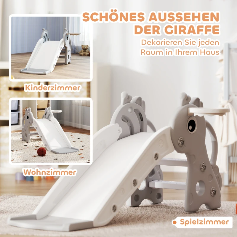AIYAPLAY Zjeżdżalnia 3w1 dla dzieci, Kształt żyrafy, Koszykówka, Piłka, Szara
