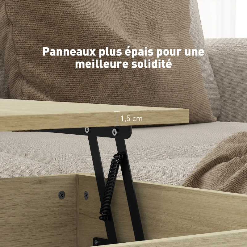 HOMCOM Table basse relevable, table basse avec tiroirs et compartiment caché pour salon, bureau à domicile, chêne