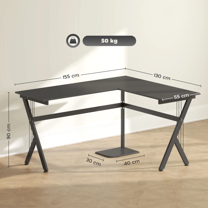 HOMCOM L Shaped Gaming Desk, 155 x 130cm Corner Computer Desk with CPU Stand for Home Office, Study Workstation, Black