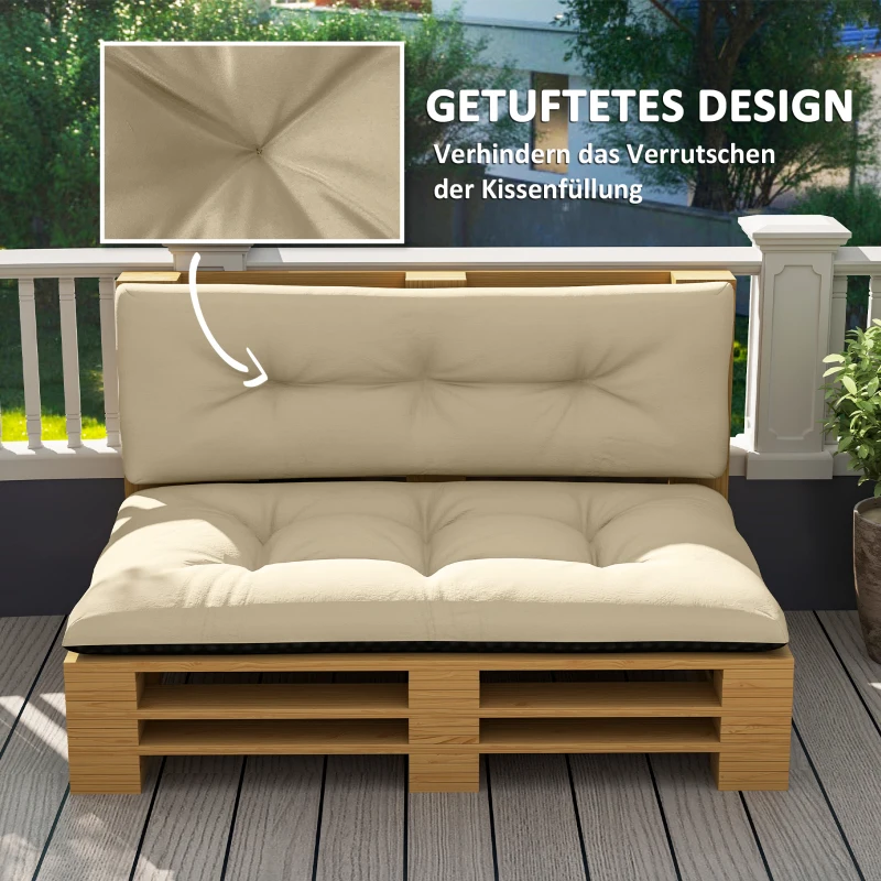 Outsunny Palettenkissen 2er Set Sitzkissen Palettenpolster mit Getuftetem Design Rückenlehne 120 x 77 x 10 cm Beige